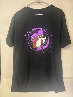 Buc-ee's DJ Beaver Graphic T-Shirt Black Purple Double Sided Size Large